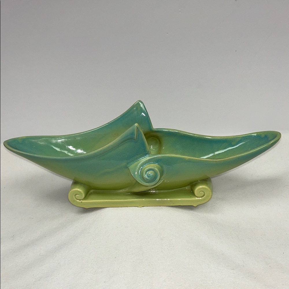 Mid Century 1950’s Royal Copley celadon green glazed ceramic console planter
